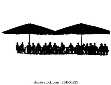 People for lunch at a restaurant on white background