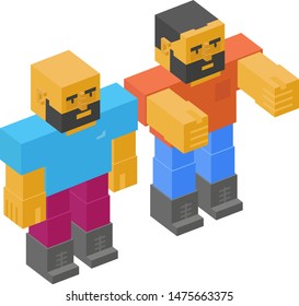 People made of cubes. Isometric 3d people.