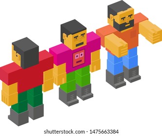 People made of cubes. Isometric 3d people.