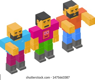 People made of cubes. Isometric 3d people.