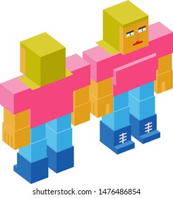 People made of cubes. Isometric 3d people.