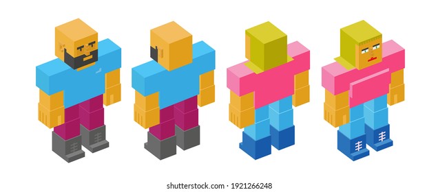 People made of cubes. Isometric 3d people.