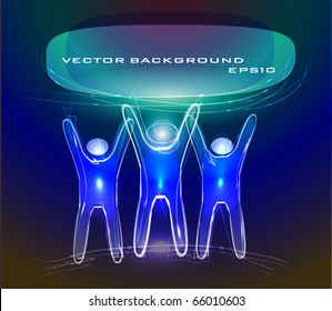people made of light holding screen