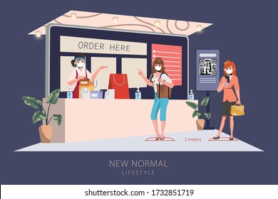 People Maintain Social Distancing At Department Store. Take Home Shopping. New Normal Lifestyle. Counter Service Customer With No Touch Concept. Stop Covid-19 Coronavirus. 