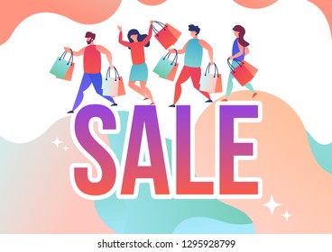 People make purchases in the online store. Vector illustration in flat style.