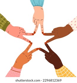 People make star shape with their fingers of multicultural women. teamwork, meeting, achievement, goal, rating, win. Referral network program for clients or customers vector illustration