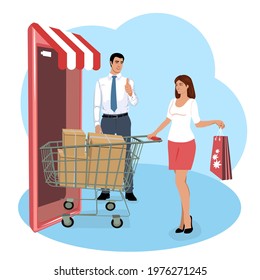 People make their purchases through a smartphone.