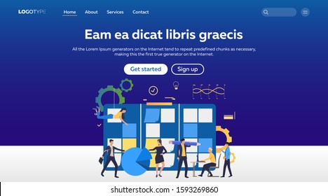 People making business. Task board, scrum board, kanban flat vector illustration. Business process and development concept for banner, website design or landing web page