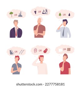 People making choice between bad and good habits set. Healthy lifestyle and sportive way of life flat vector illustration