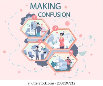 People making decision, solve their doubts, make confusion choose path. Worried person thinking about problem, doing difficult choice, deep in thought, doubts, making important solution with question