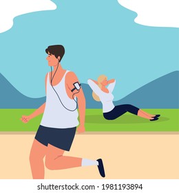 people making exercises running outdoor