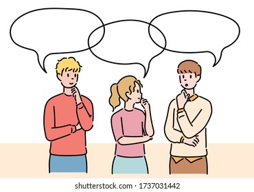 People are making gestures to worry about and talking to each other. hand drawn style vector design illustrations. 