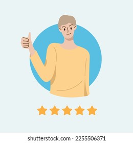 People making good sign, shows thumbs up.Customer review rating and client feedback on social media concept.Vector Illustration.