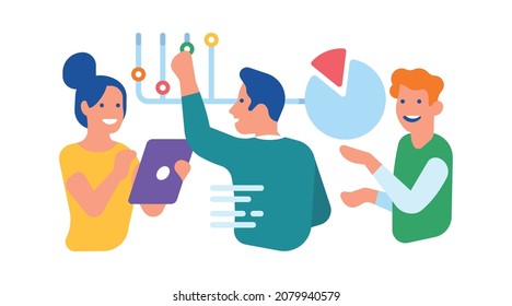 Personas haciendo reportes estadísticos. Analizar en equipo gráficos de datos