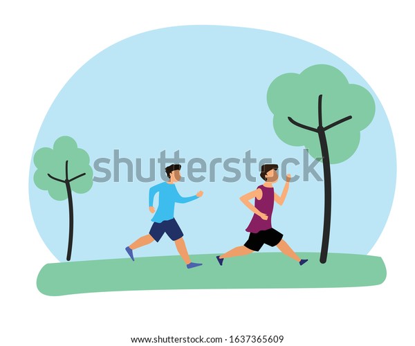 People Male Cartoon Characters Running Roller Stock Vector Royalty Free 1637365609