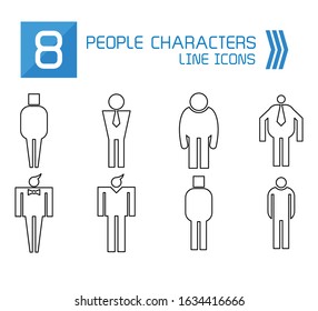 people, male icons line vector set