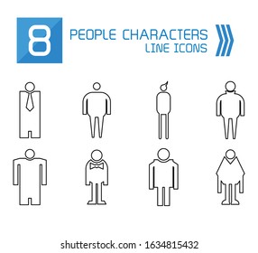 people, male icons line vector set