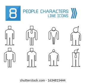 people, male icons line vector set