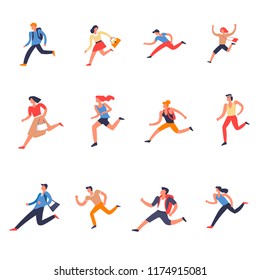 People males and females running forward set vector