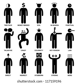 People Man Characteristic Behaviour Mind Attitude Identity Stick Figure Pictogram Icon