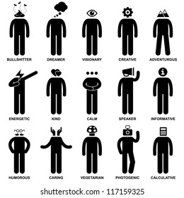 People Man Characteristic Behaviour Mind Attitude Identity Stick Figure Pictogram Icon