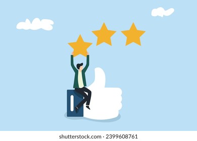 people man giving customer feedback rating star with thumb like 