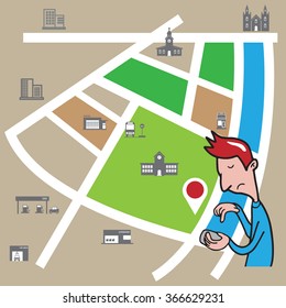 People man holding smart phone finding location