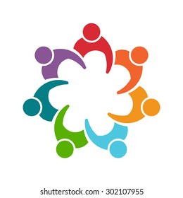 People Man Logo. Group Of Seven Persons 