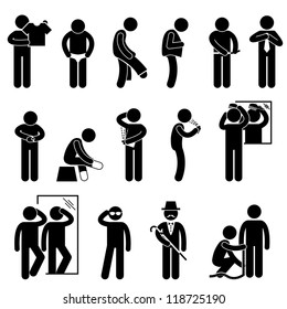 People Man Personal Fashion Changing Wearing Cloth Grooming Stick Figure Pictogram Icon