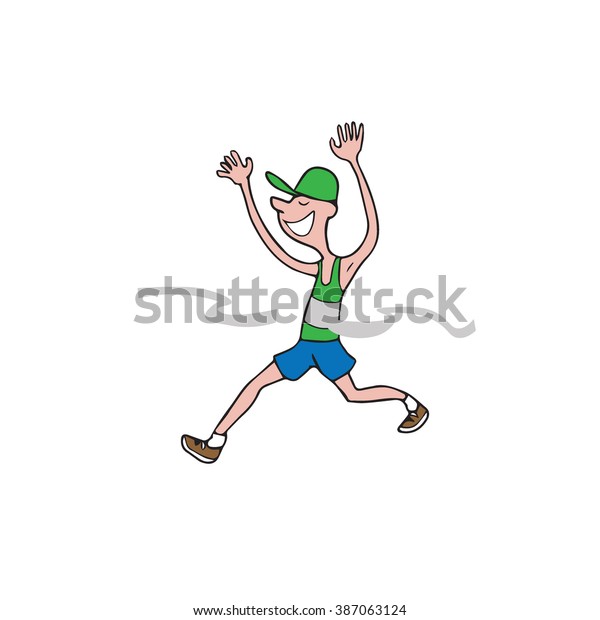 People Man Running Finish Line Cartoon Stock Vector Royalty Free 387063124