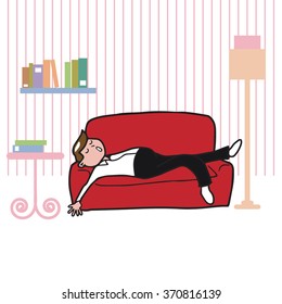 People man sleeping on sofa