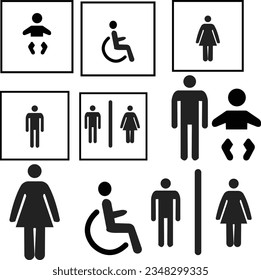 people man and woman and baby silhouette vector. People Character Man Woman Children Age Size Stick Figure Pictogram Icons