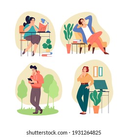 People man woman character thinking and dreaming concept isolated set. Vector graphic design flat simple modern illustration