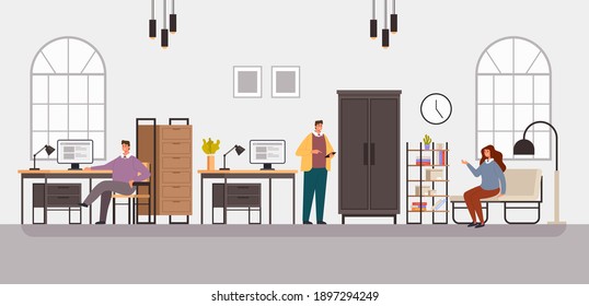 People Man Woman Office Workers Character Working. Office Life Concept. Vector Flat Graphic Design Simple Illustration