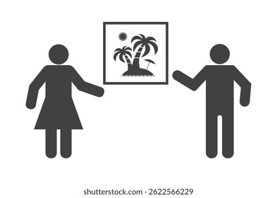 people man and woman with palm tree island picture on wall icon