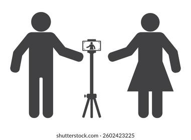 people man and woman vlog with smartphone camera on tripod icon
