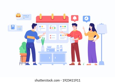 People Manage Work Schedule Date on Calendar Concept Flat Style Design Illustration 