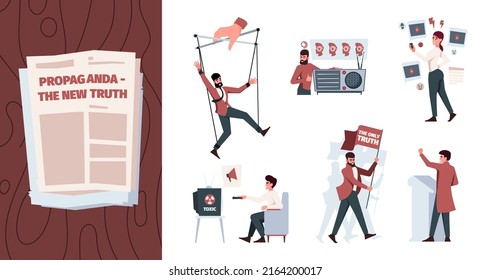 People manipulation. Psychological mental attack for human violence garish vector flat templates