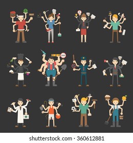 People with many hands working