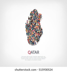 People Map Country Qatar Vector