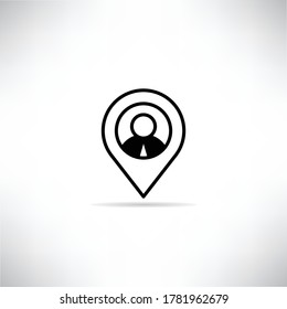 people in map pin icon drop shadow on gray background