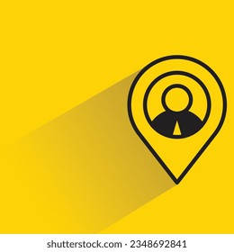 people in map pin with shadow on yellow background