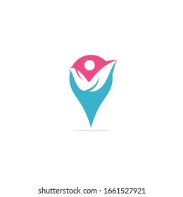 People and map pointer logo design. People and gps locator symbol or icon. Unique human and pin logotype design template.