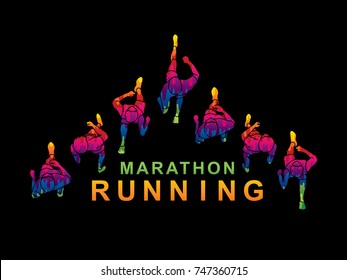 People marathon running top view with text graphic vector