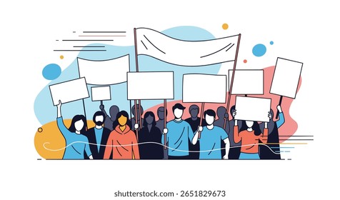 Pessoas marchando juntas segurando cartazes e faixas em manifestação