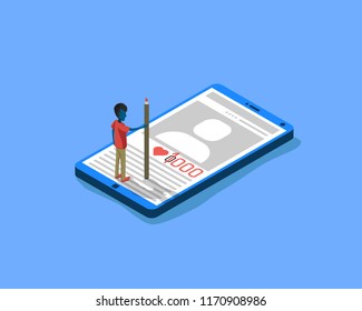 People with a marker drew himself likes. Isometric, 3D, flat style. Solid. Minimalism, cobwebs.