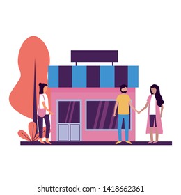 people market commerce street activity outdoors vector illustration