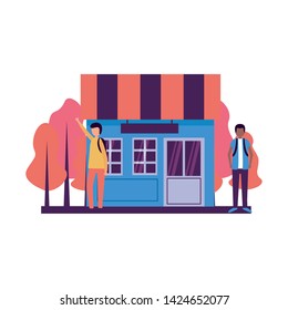 people market commerce street activity outdoors vector illustration