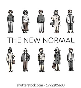 People in mask, New normal, Line vector illustration.