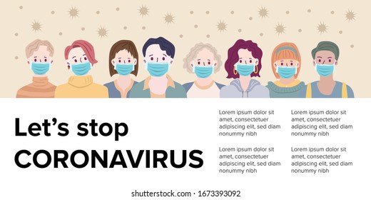 People With Mask To Protect Them From Corona Virus, Ilustration Vector Graphic Of Stop Corona Virus. Vector Illustration